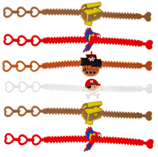 6 Adjustable Pirate Rubber Bracelets