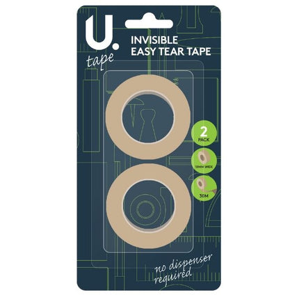 2 Invisible 18mm x 30m Easy-Tear Tape Rolls