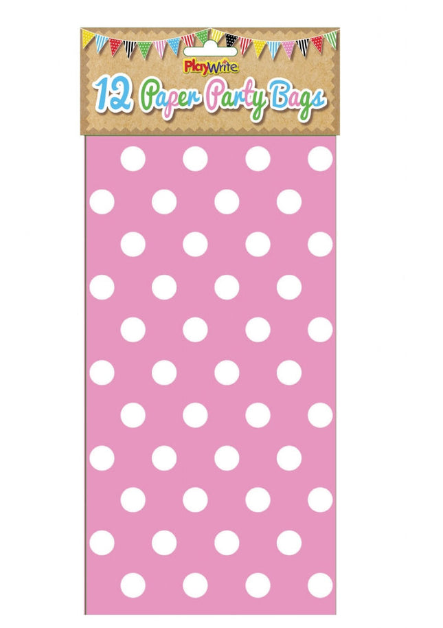 12 Pink Polka Dot Paper Bags