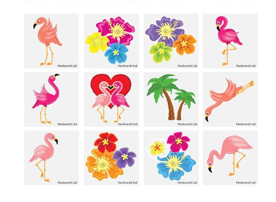 12 Flamingo Temporary Tattoos