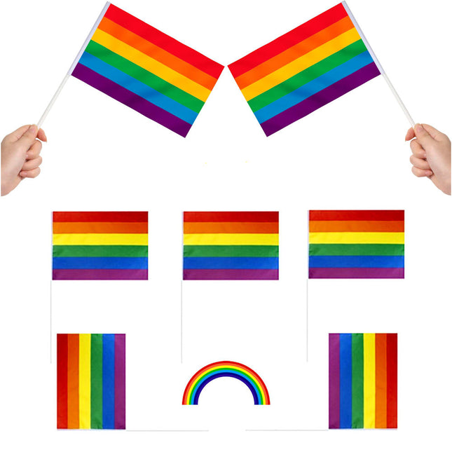 5 Rainbow Pride Flags & Sticks