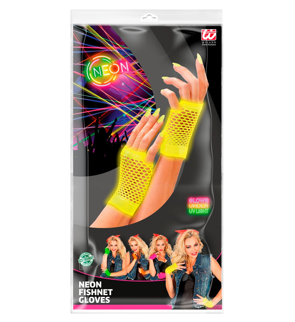 Neon Yellow Fingerless Fishnet Gloves