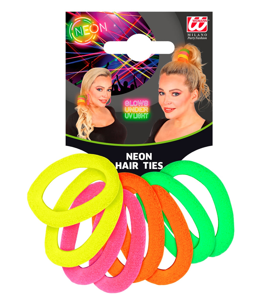 Set of 8 Neon Hair Ties - 4 Colours Assorted