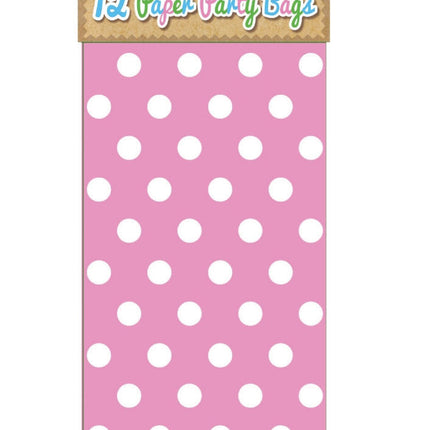 12 Pink Polka Dot Paper Bags