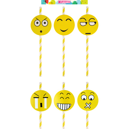 6 Happy Face Paper Straws