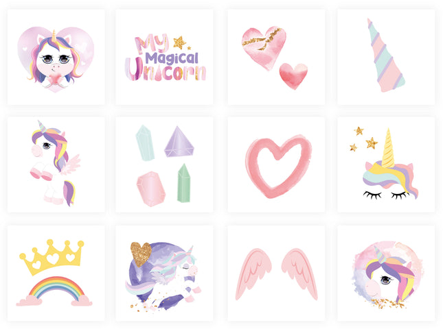 12 Unicorn Temporary Tattoos