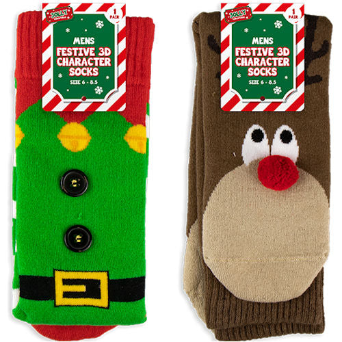 Christmas Festive 3D Character Mens Socks - Shoe Size 6-8.5