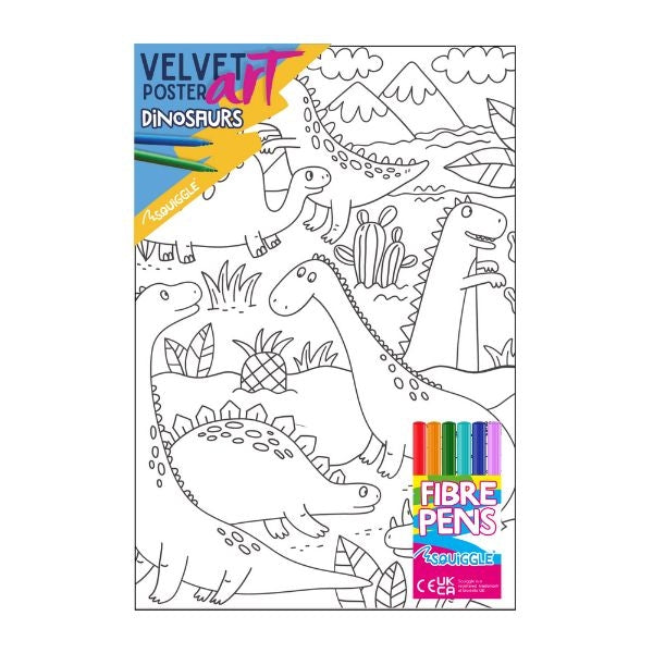 Dinosaur Velvet Poster Art & Fibre Pens