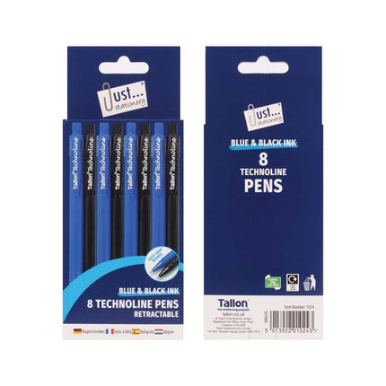8 Black & Blue Technoline Pens