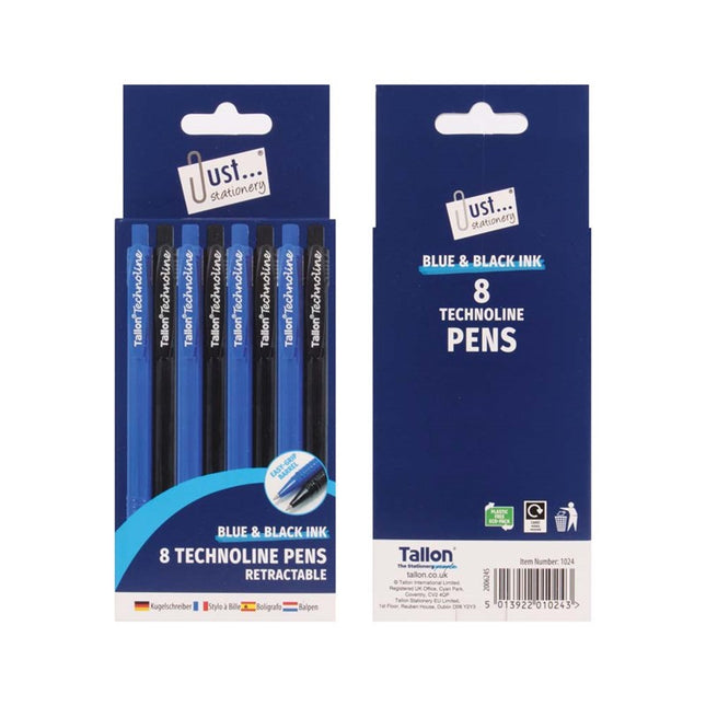 8 Black & Blue Technoline Pens