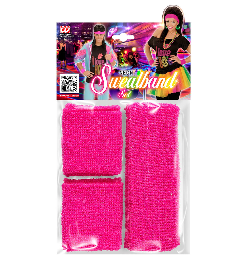 Neon Pink Sweatbands Set (Headband and 2 Wristbands)
