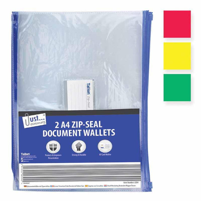 2 Zip Top A4 Document Wallets