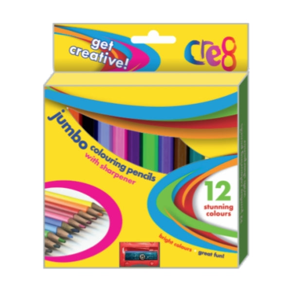 12 Jumbo Colouring Pencils & Sharpener
