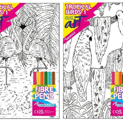 Tropical Birds Velvet Poster Art & Fibre Pens