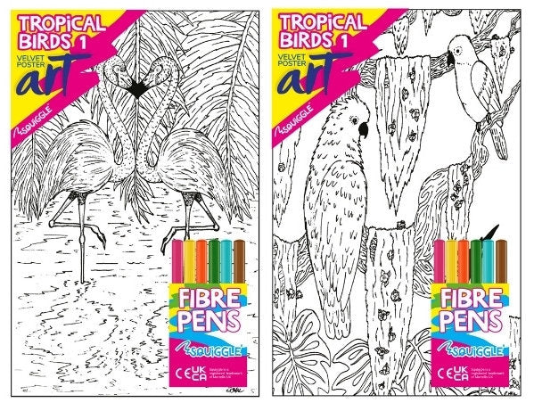 Tropical Birds Velvet Poster Art & Fibre Pens