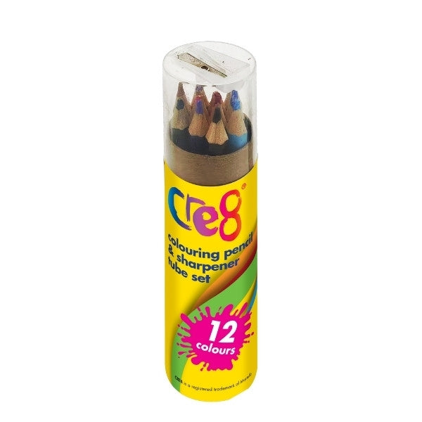 12 Colouring Pencils & Sharpener Tube