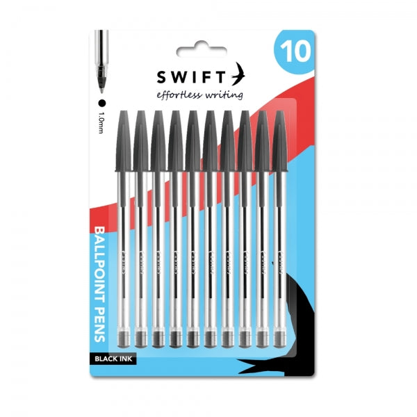 10 Black Pull Cap Ballpoint Pens