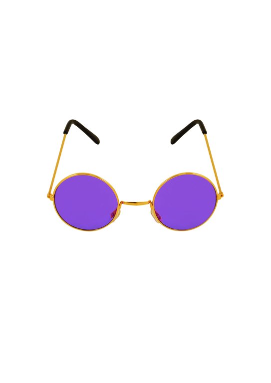 Adult Gold Framed Glasses & Purple Lenses