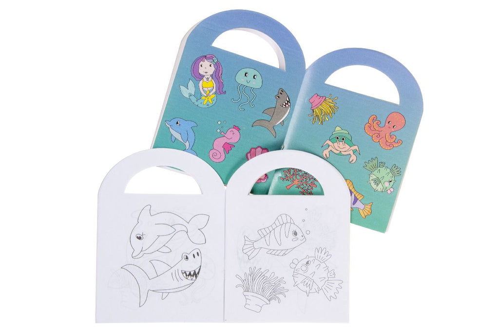 6 Sealife Sticker & Colouring Books With Handles