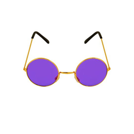 Adult Gold Framed Glasses & Purple Lenses