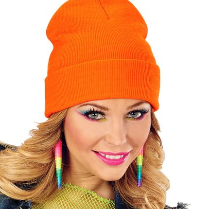 Wool Look Neon Orange Beanie