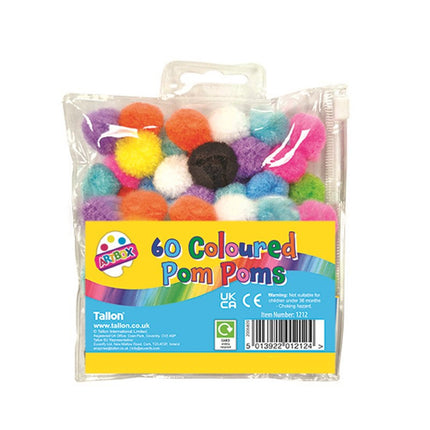 60 Coloured Pom Poms (Pack)