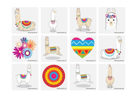 12 Llama Temporary Tattoos