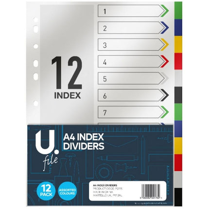 12 Coloured Tab A4 Index Dividers