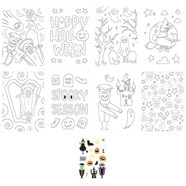 8 Sheets Halloween Colouring Set