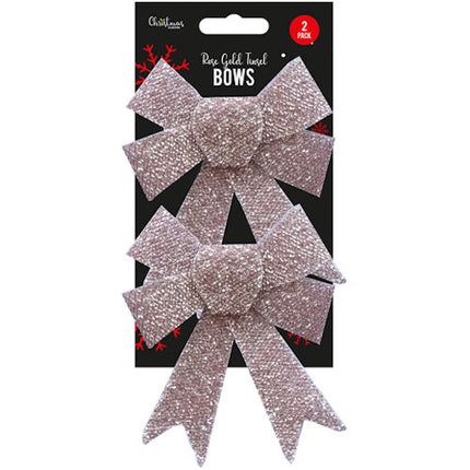 2 Large Rose Gold Tinsel Bows
