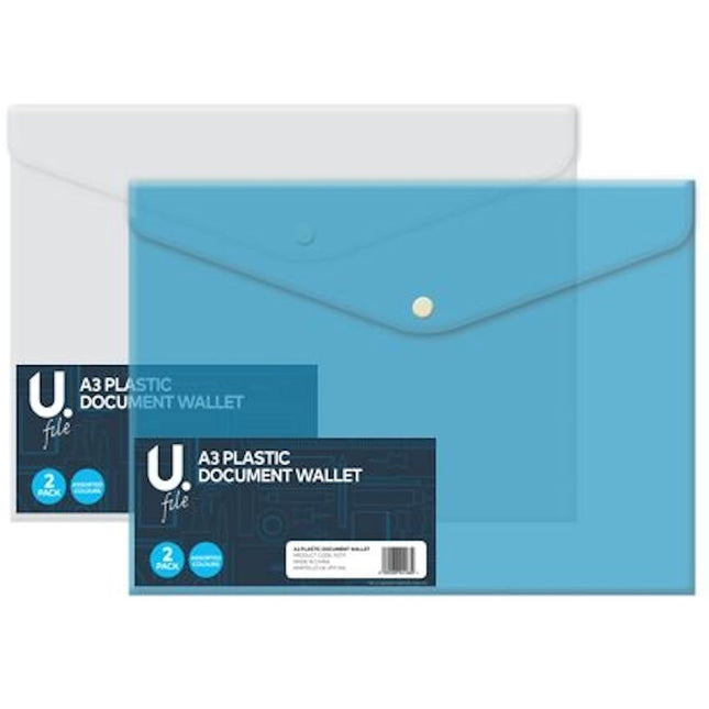 2 Coloured A3 Plastic Document Wallets