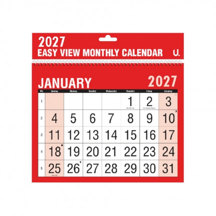 2027 Red & Black Easy View Monthly Planner