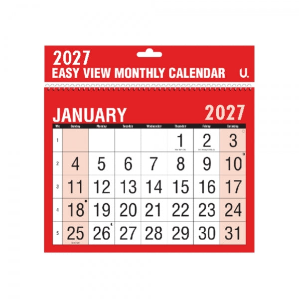 2027 Red & Black Easy View Monthly Planner