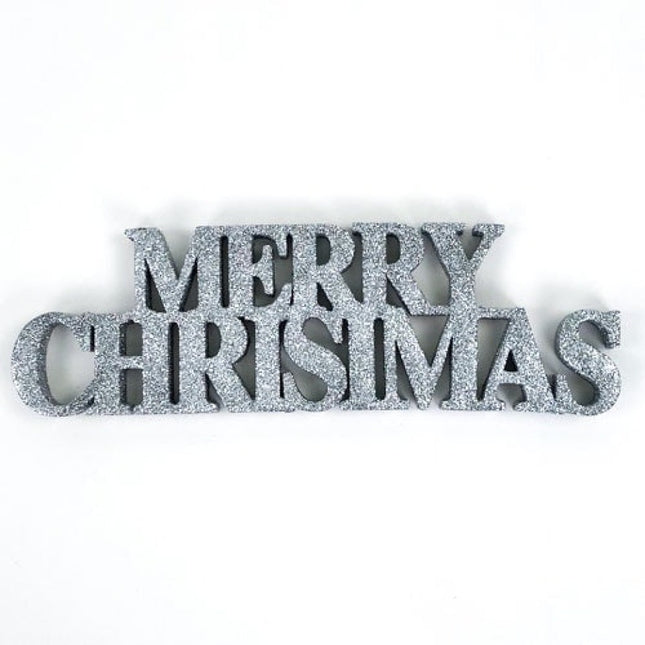 Silver Merry Christmas Glitter Sign