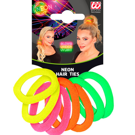 Set of 8 Neon Hair Ties - 4 Colours Assorted