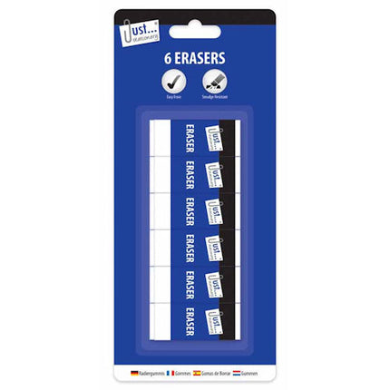 6 Standard White Erasers