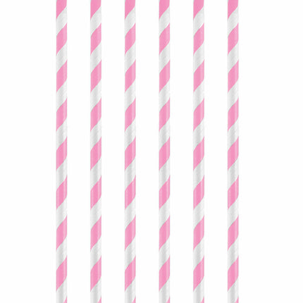 12 Pink Stripe Paper Straws