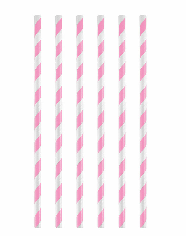 12 Pink Stripe Paper Straws