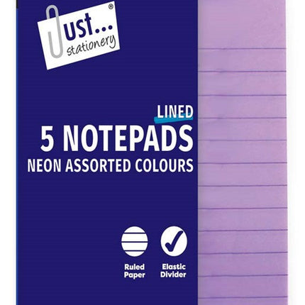 5 Lined Neon Cover 76mm x 126mm Notepads (Pack)