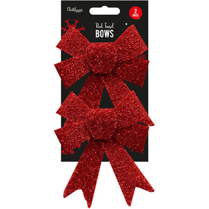 2 Large Red Tinsel Bows