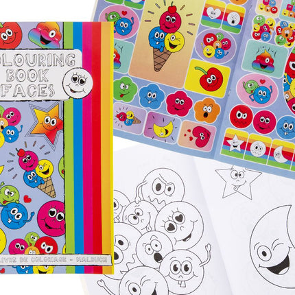 6 Large Emoji Face Colour & Sticker Books