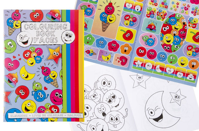 6 Large Emoji Face Colour & Sticker Books
