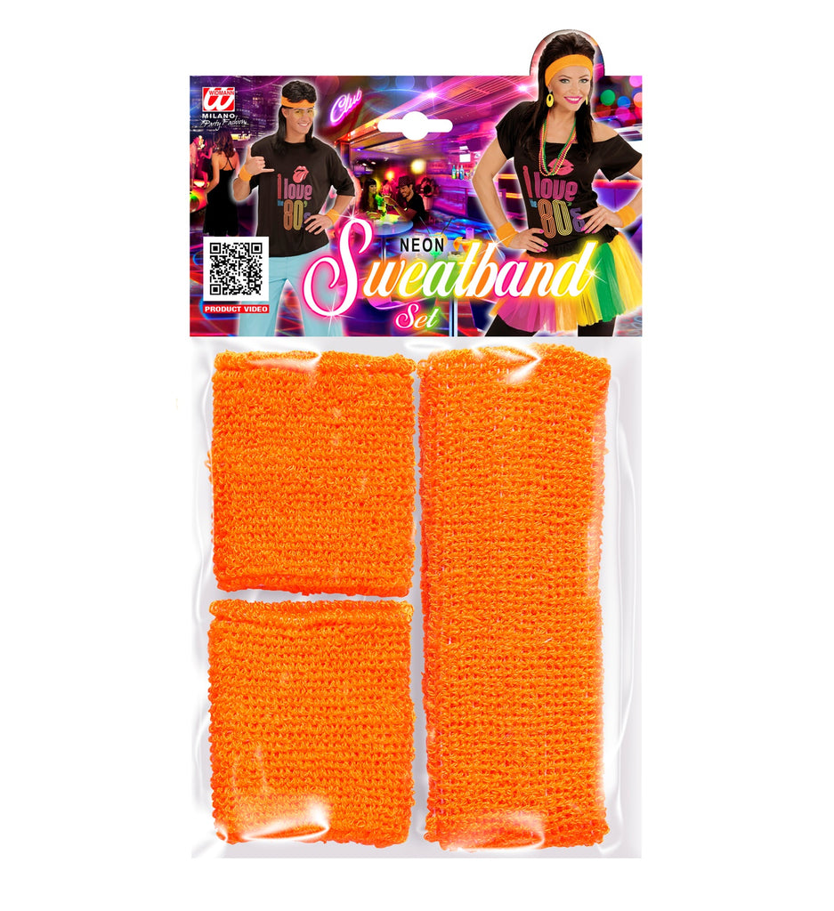 Neon Orange Sweatbands Set (Headband and 2 Wristbands)