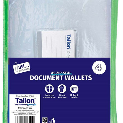 4 Zip Top A5 Document Wallets