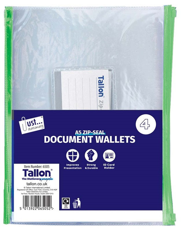4 Zip Top A5 Document Wallets
