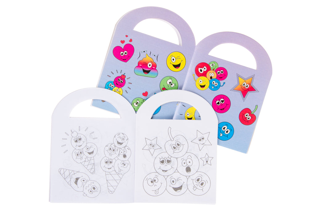 6 Emoji Face Sticker & Colouring Books With Handles