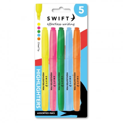 5 Assorted Colourful Highlighter Pens