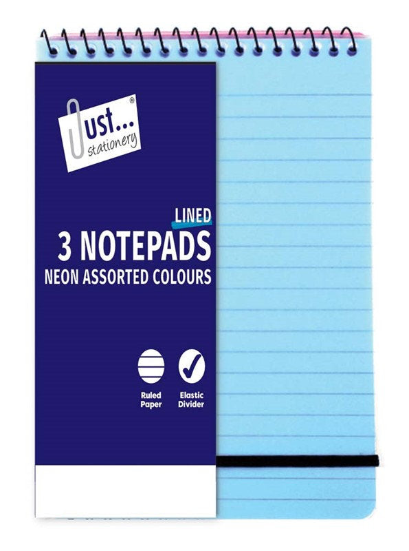 3 Lined Neon Cover 100mm x 150mm Notepads