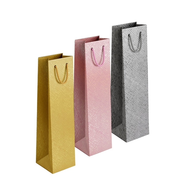 Cross-Hatch Embossed Metallic Bottle Gift Bag
