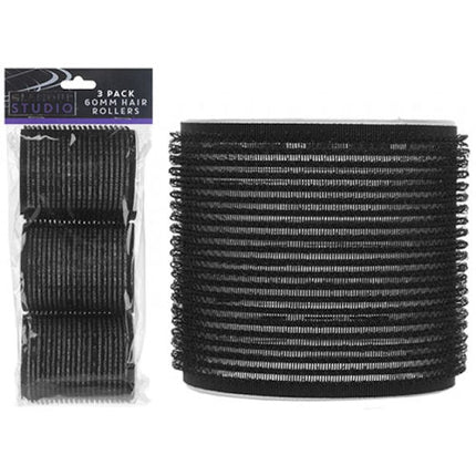 3 Black 60mm Hair Rollers